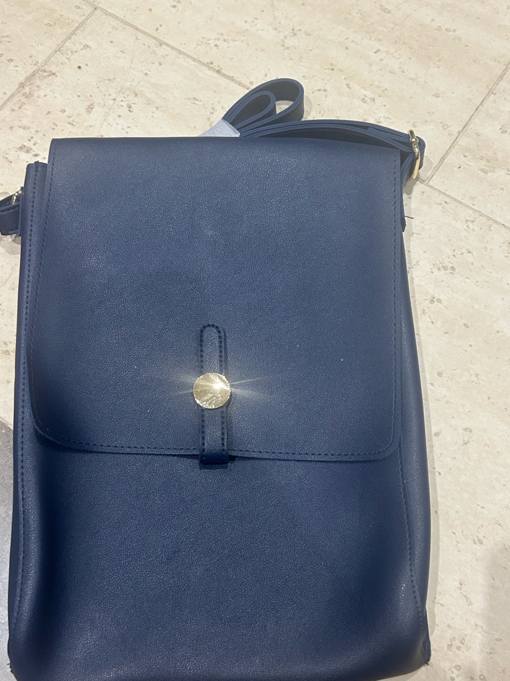 Navy Blue Crossbody Bag with Gold Accent
